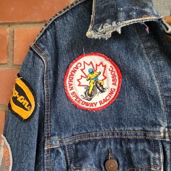 Vintage custom folk art levis denim jacket motorcycle patches paris ontario mens - Picture 3 of 9